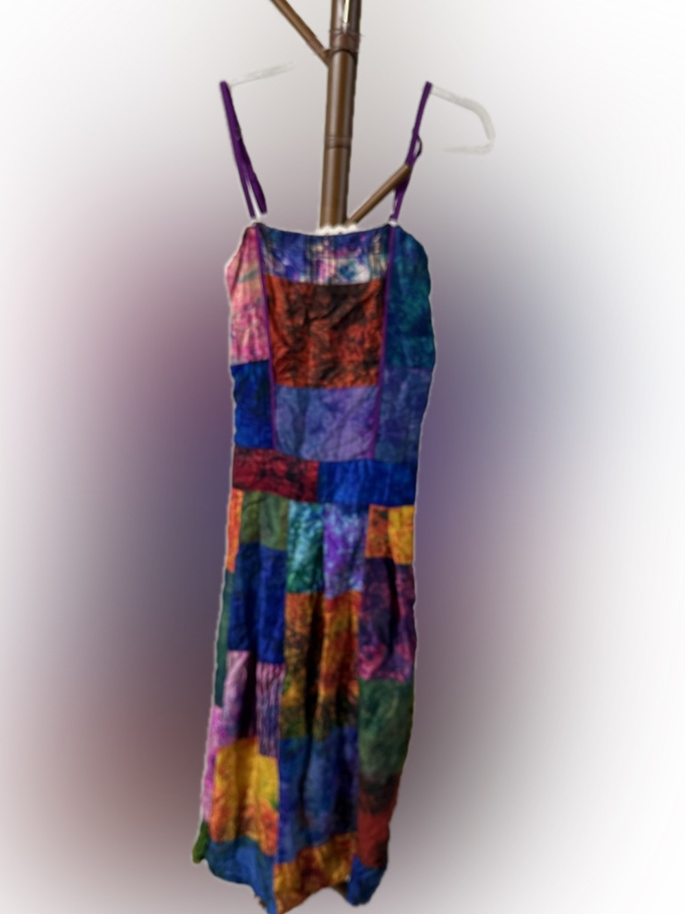 GREATER GOOD NETWORK PATCHWORK SILK BOHO MAXI DRESS MED
